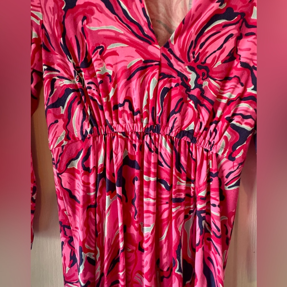 LILLY PULITZER “Alexandra” 3/4 Sleeve Pink Floral Dress - Picture 4 of 13
